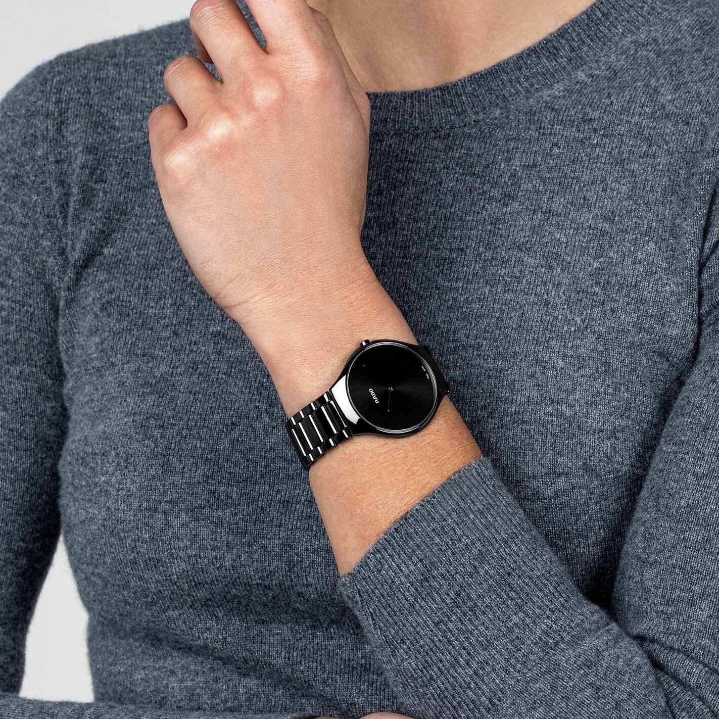 True Thinline Unisex Quartz Black Dial Analog Ceramic Watch R27741182