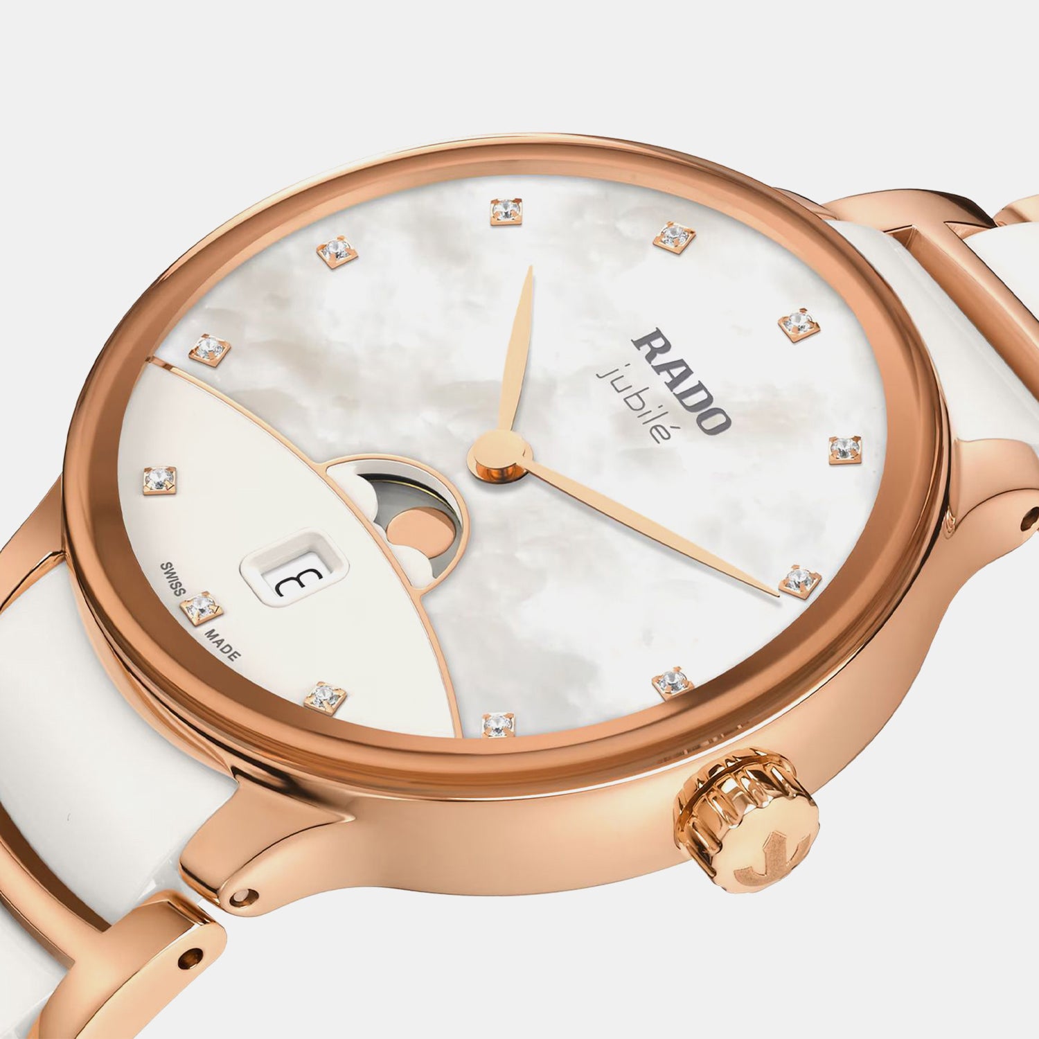 Centrix Moonphase Women Quartz White Mother Of Pearl Dial Analog Ceramic Watch R30232922