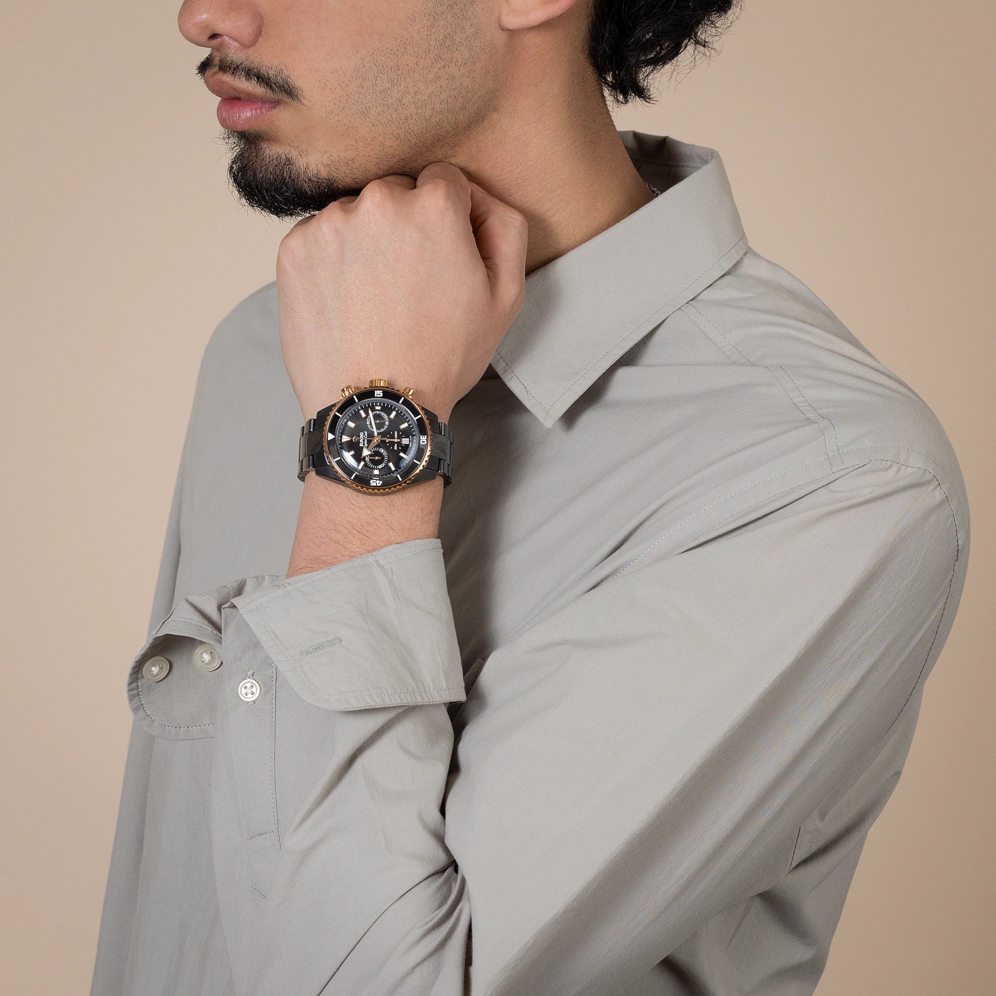 Captain Cook Men Automatic Black Dial Chronograph Ceramic Watch R32190153