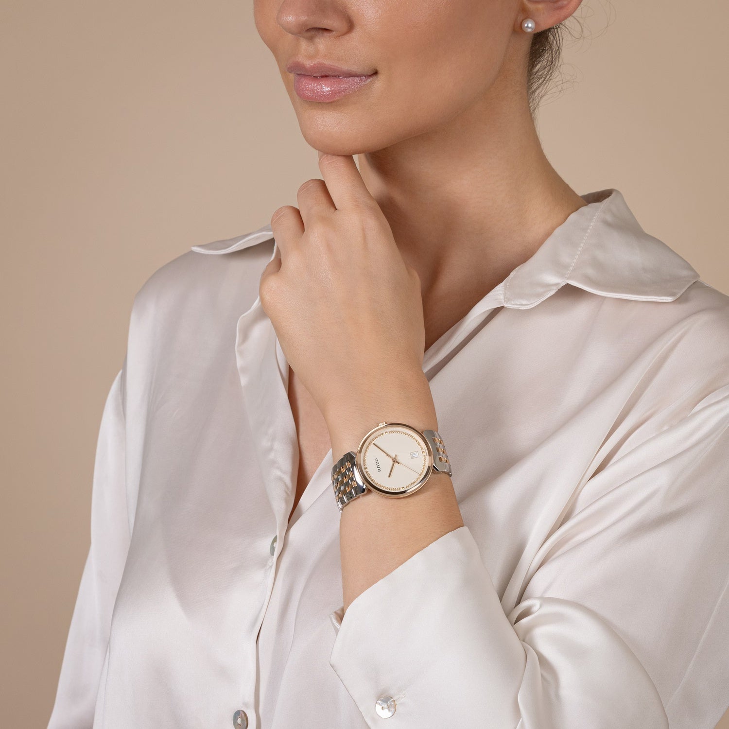 Florence Men Quartz Champagne Dial Analog Stainless Steel Watch R48912403