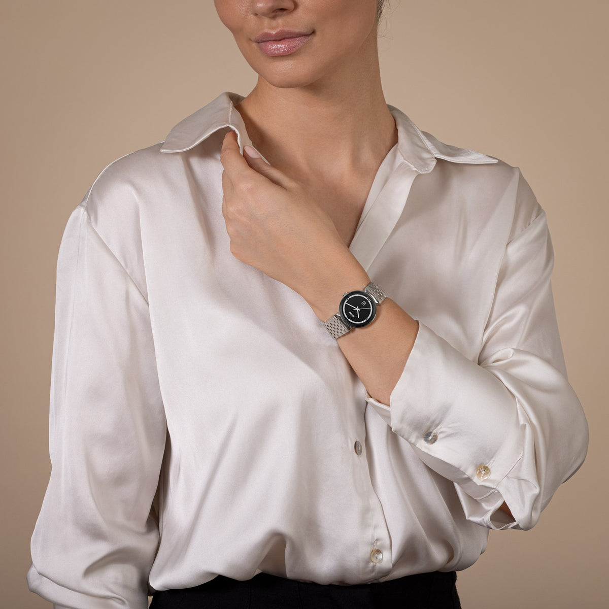 Florence Unisex Quartz Black Dial Analog Stainless Steel Watch R48913163