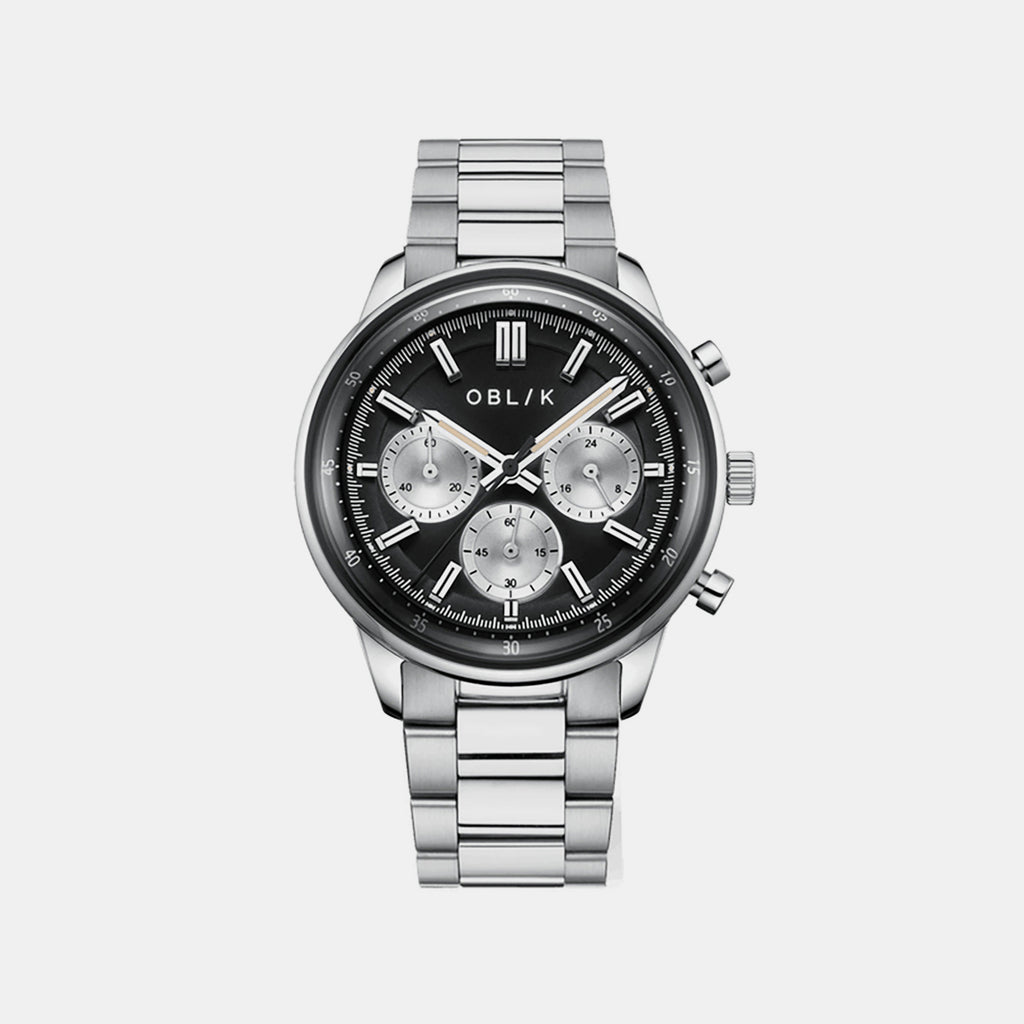 Men Quartz Black Dial Analog Stainless Steel Watch REVERSO-METAL