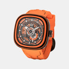 P Series Unisex Automatic Orange Dial Analog Leather Watch PS3/03
