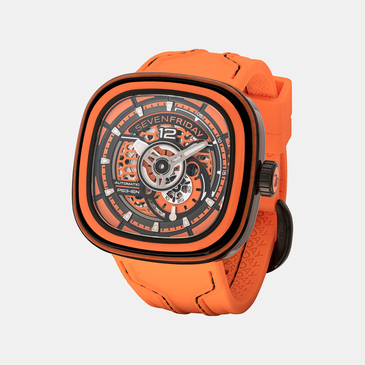 P Series Unisex Automatic Orange Dial Analog Leather Watch PS3/03