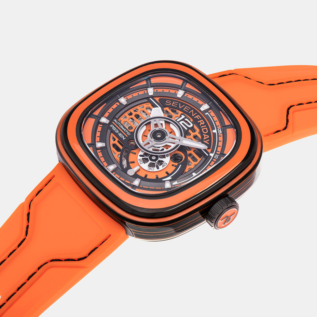 P Series Unisex Automatic Orange Dial Analog Leather Watch PS3/03