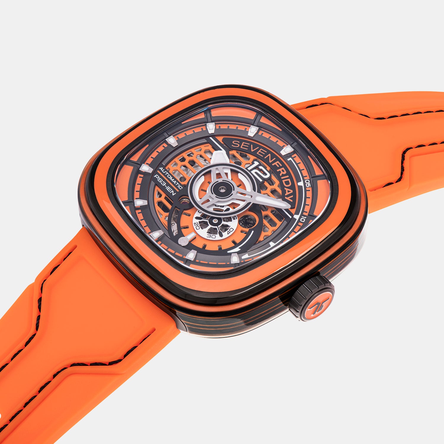 P Series Unisex Automatic Orange Dial Analog Leather Watch PS3/03