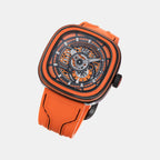 P Series Unisex Automatic Orange Dial Analog Leather Watch PS3/03