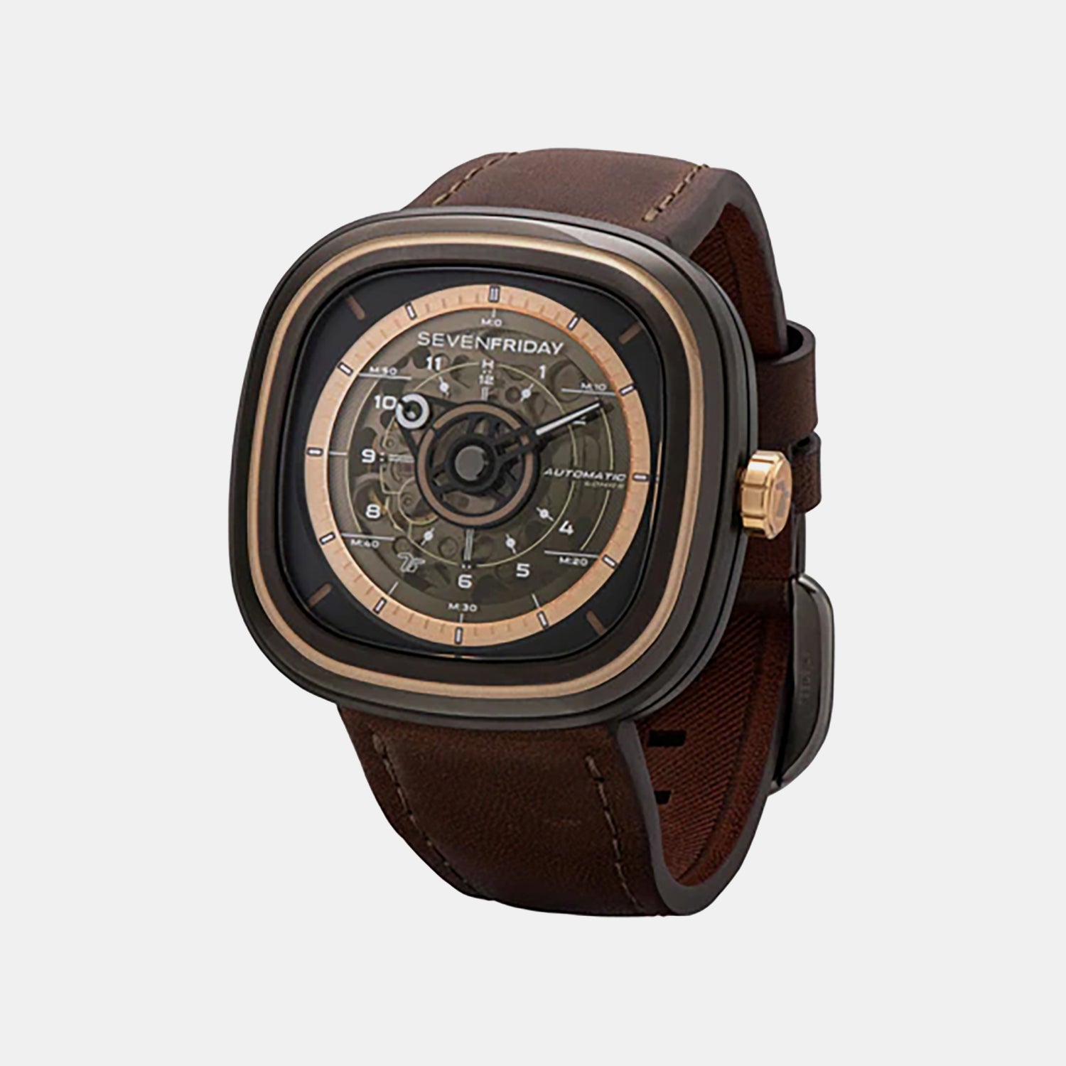 T Series Unisex Automatic Brown Dial Analog Leather Watch T2/03