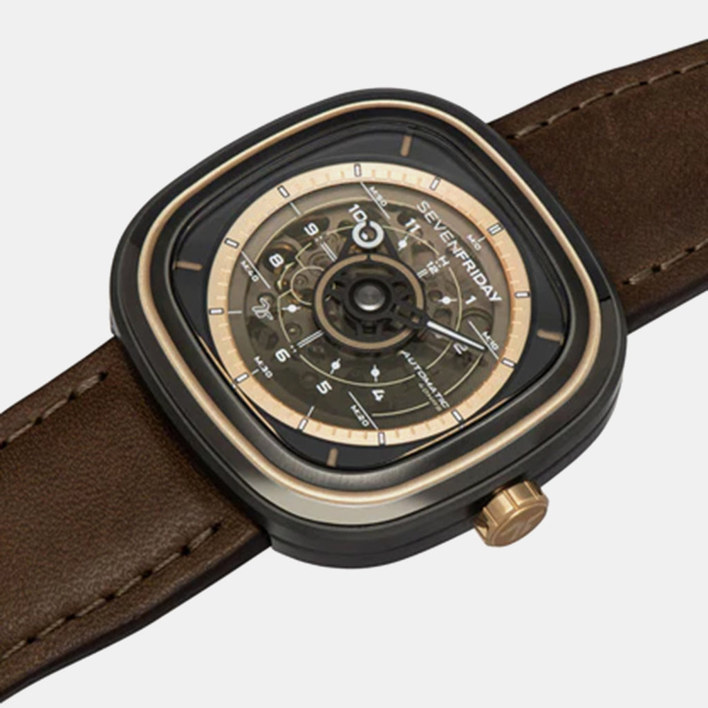 T Series Unisex Automatic Brown Dial Analog Leather Watch T2/03