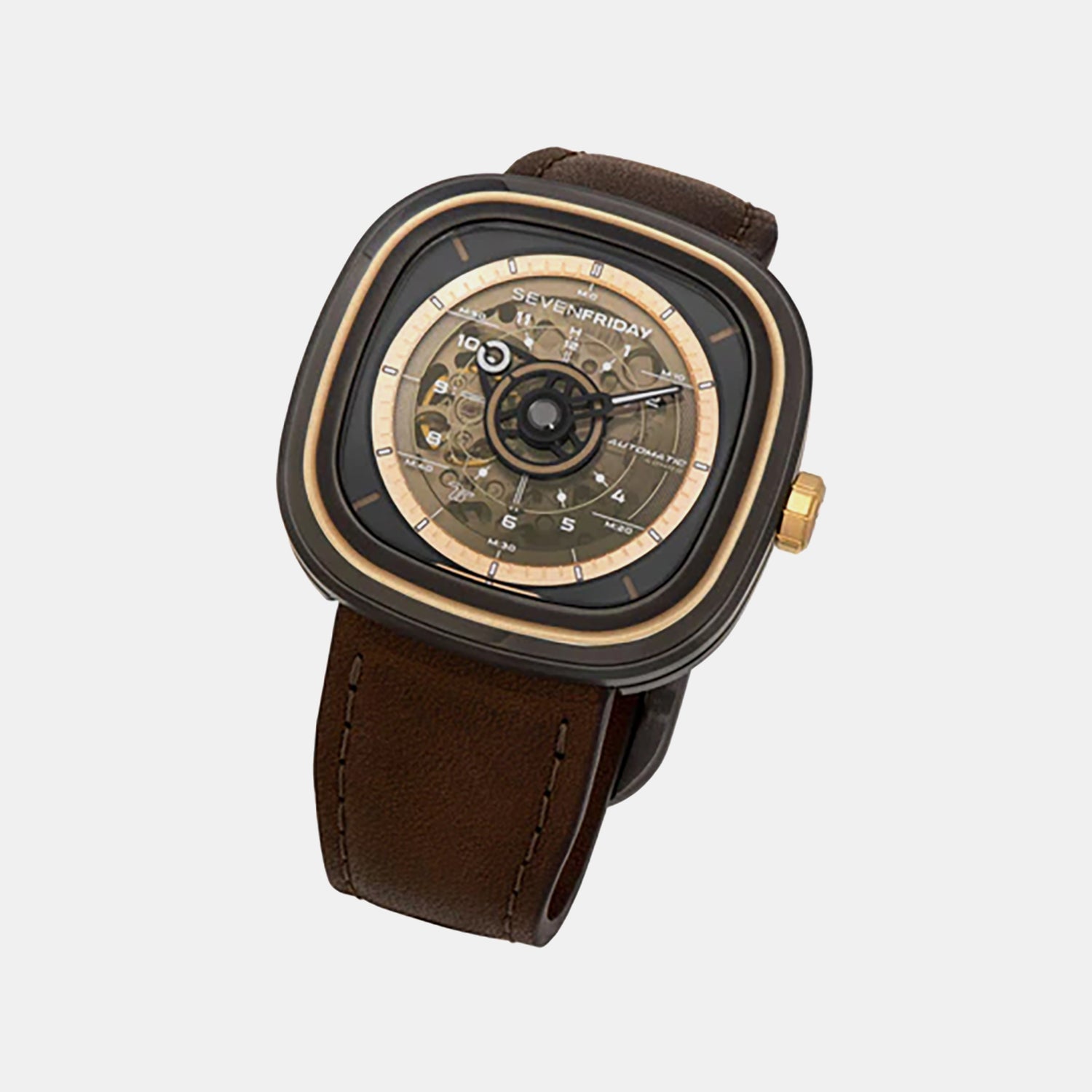 T Series Unisex Automatic Brown Dial Analog Leather Watch T2/03