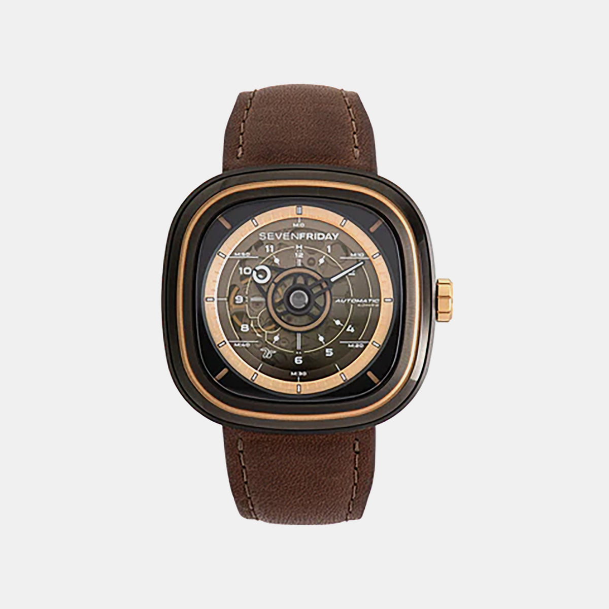 T Series Unisex Automatic Brown Dial Analog Leather Watch T2-03