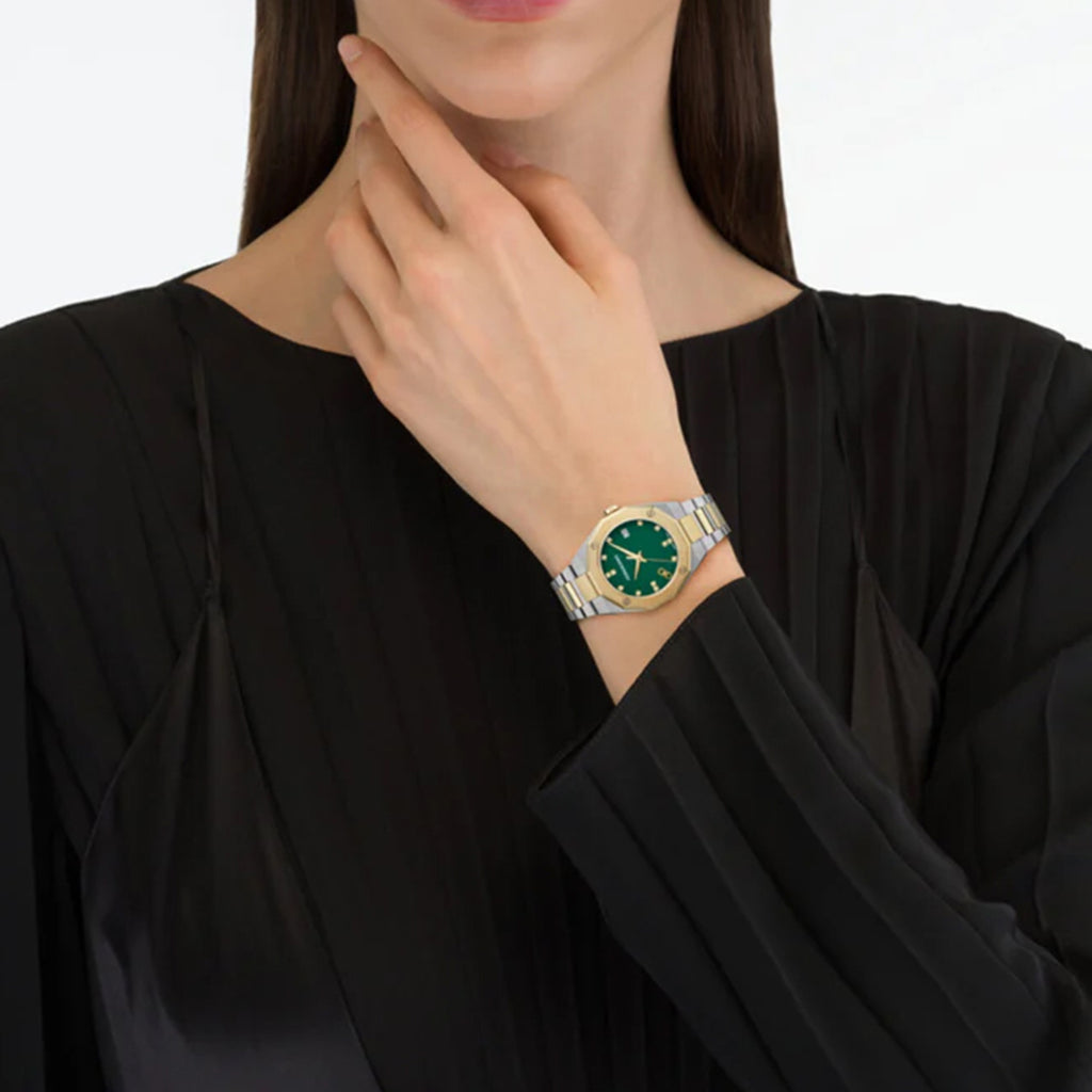 Women Quartz Green Dial Analog Stainless Steel Watch SF3T00125