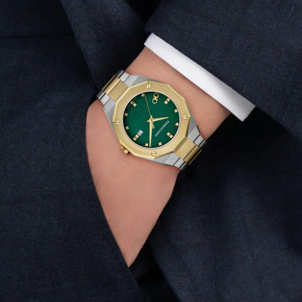 Edge Men Quartz Green Dial Analog Stainless Steel Watch SF4T00125