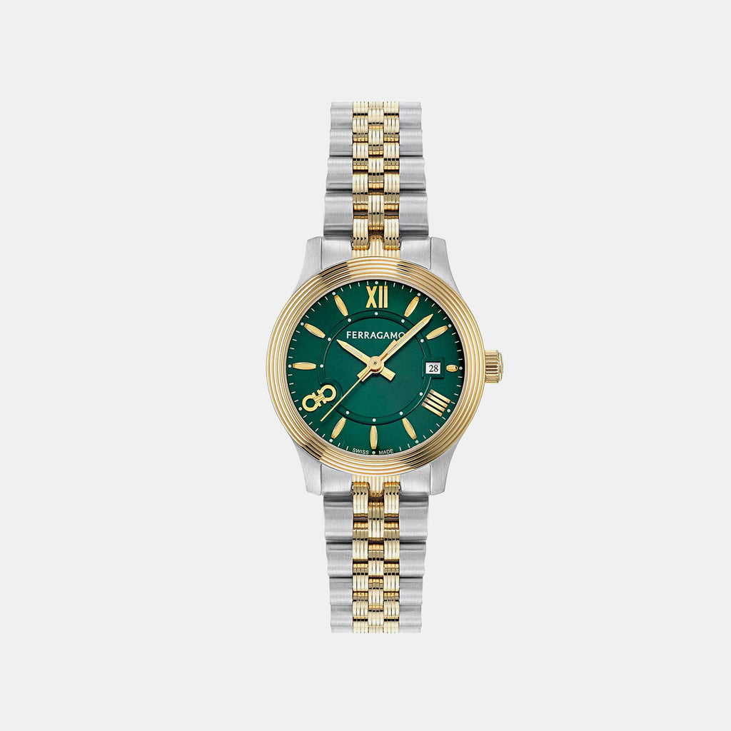 Women Quartz Green Dial Analog Stainless Steel Watch SFAC00424
