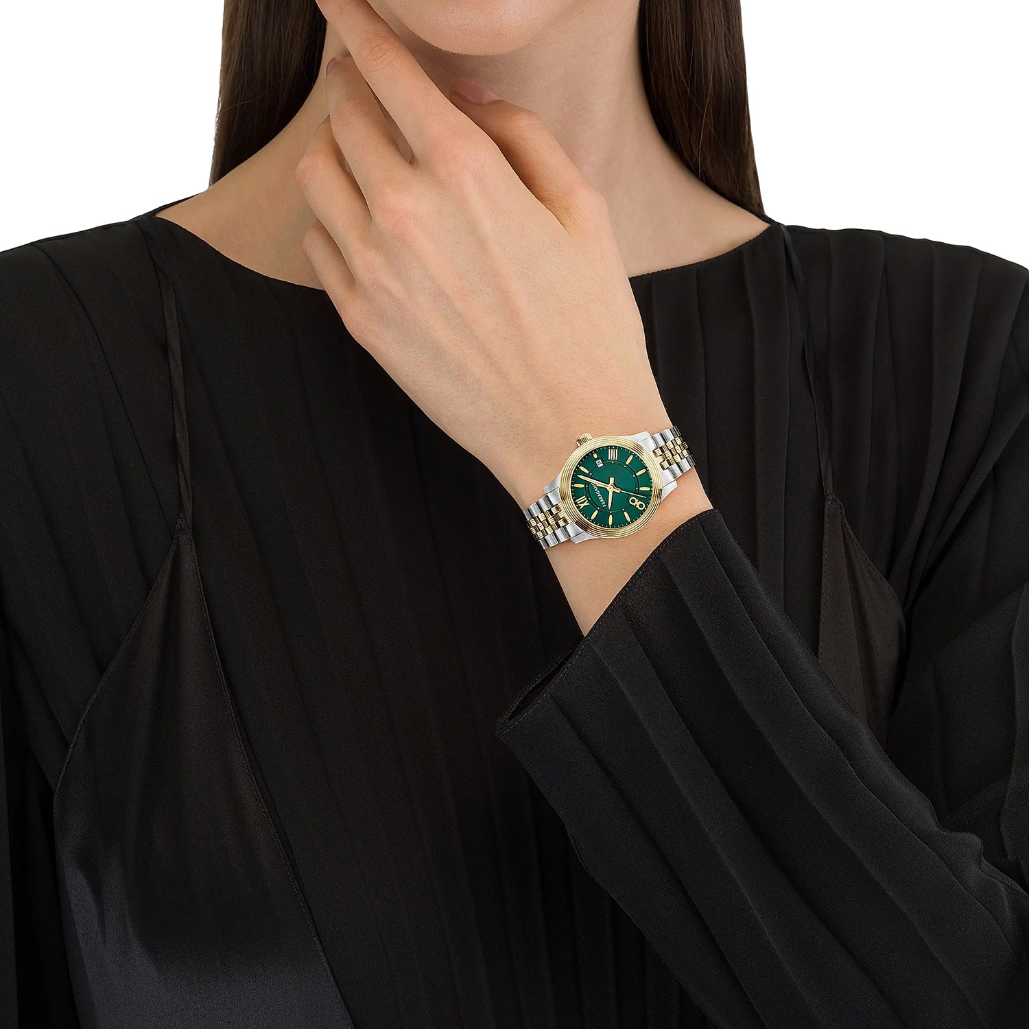 Women Quartz Green Dial Analog Stainless Steel Watch SFAC00424