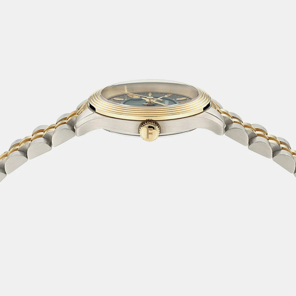 Women Quartz Green Dial Analog Stainless Steel Watch SFAC00424