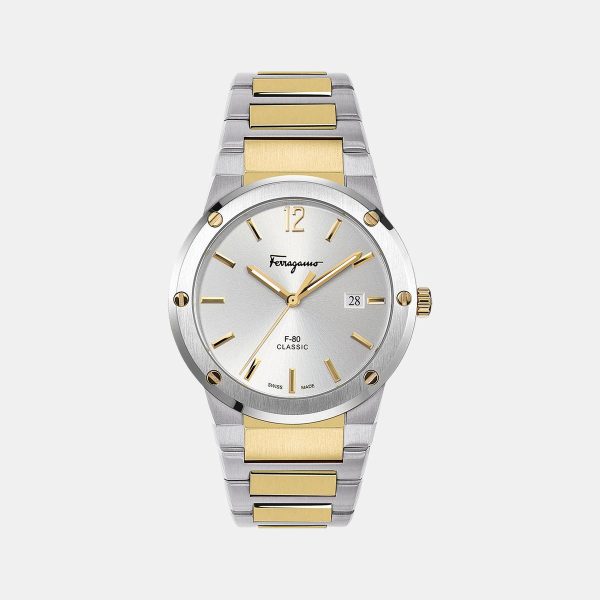 F-80 Men Quartz White Dial Analog Stainless Steel Watch SFDT01420