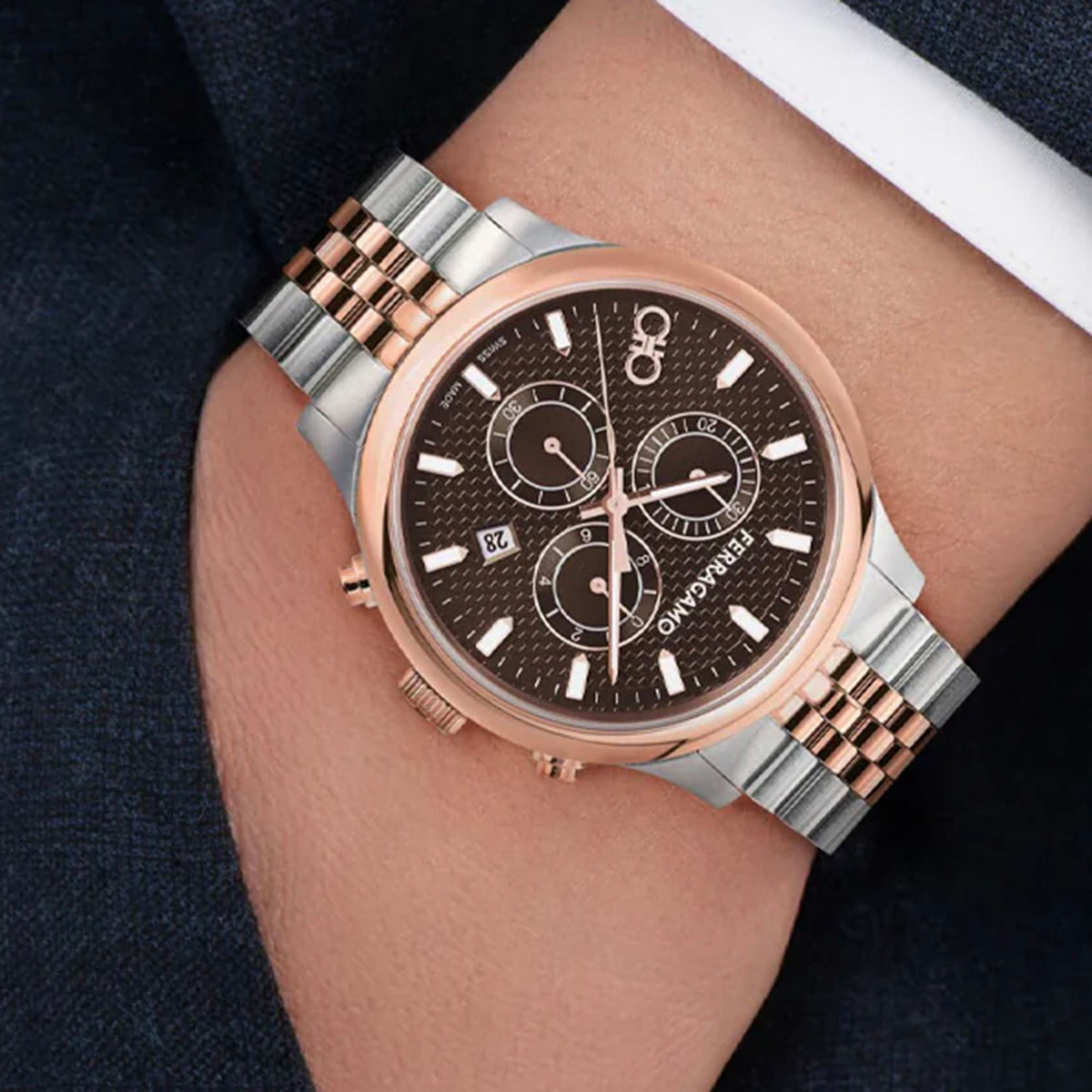 Duo Men Quartz Brown Dial Chronograph Stainless Steel Watch SFEZ00824