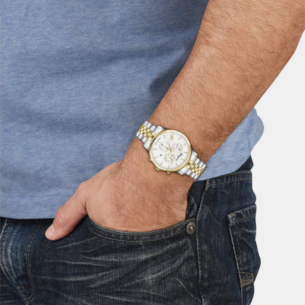 Men Quartz White Dial Chronograph Stainless Steel Watch SFEZ01424