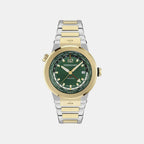 Ha-f-80 Gmt Worldtime -fw Men Quartz Green Dial Analog Stainless Steel Watch SFHA00926