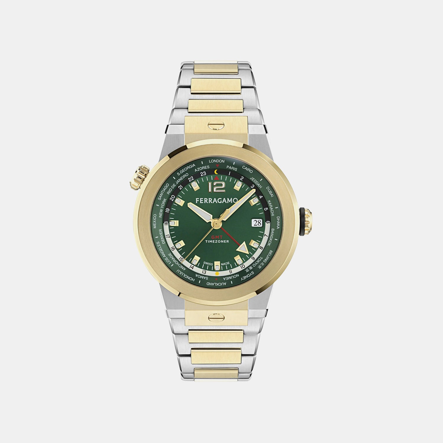Ha-f-80 Gmt Worldtime -fw Men Quartz Green Dial Analog Stainless Steel Watch SFHA00926