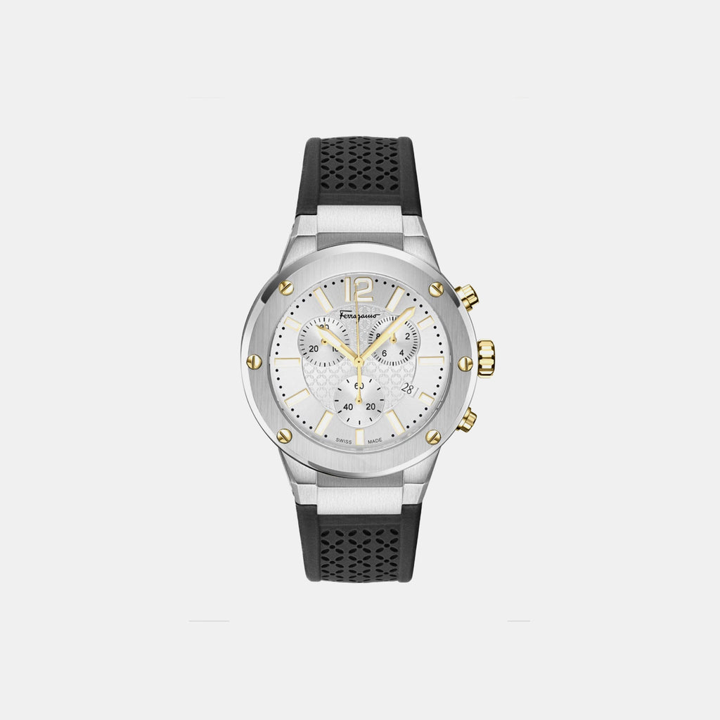 Men Quartz Silver White Dial Chronograph Silicone Watch SFJE00224