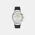 Men Quartz Silver White Dial Chronograph Silicone Watch SFJE00224