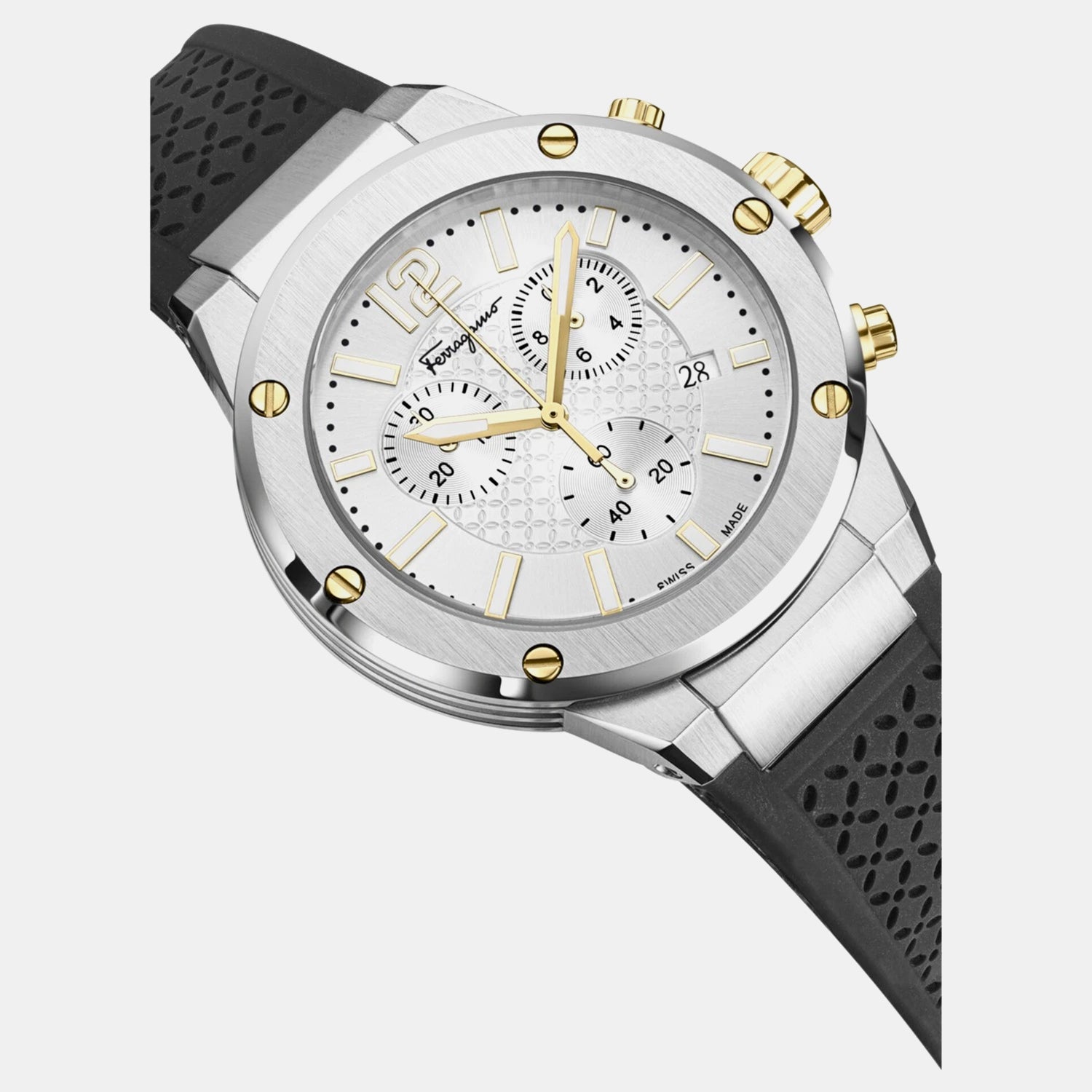 Men Quartz Silver White Dial Chronograph Silicone Watch SFJE00224