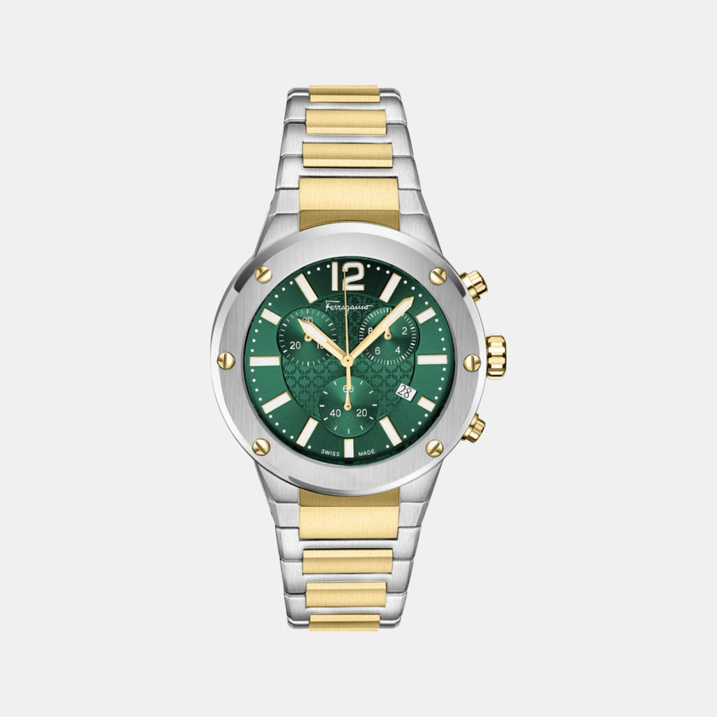 Men Quartz Green Dial Chronograph Stainless Steel Watch SFJE00424