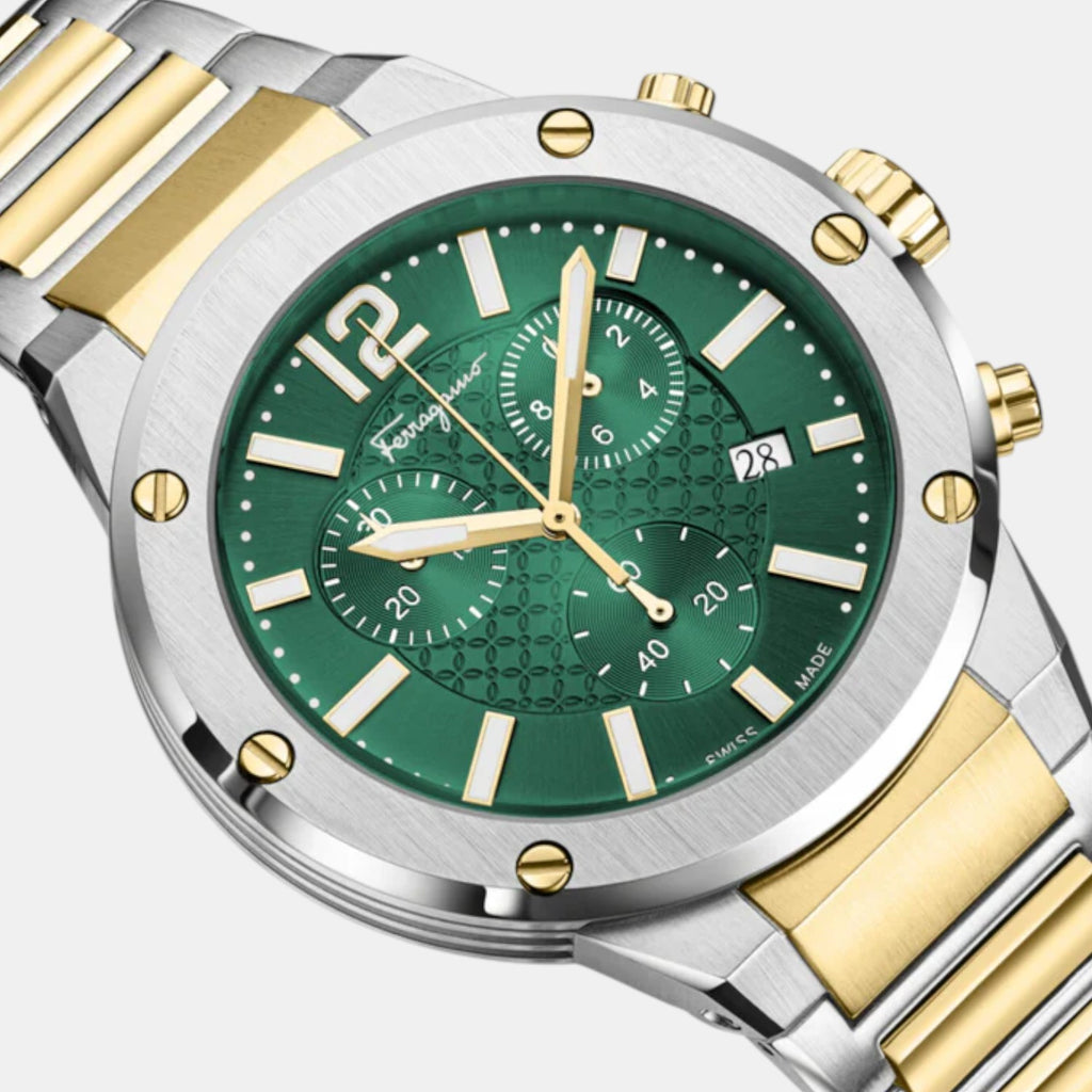 Men Quartz Green Dial Chronograph Stainless Steel Watch SFJE00424