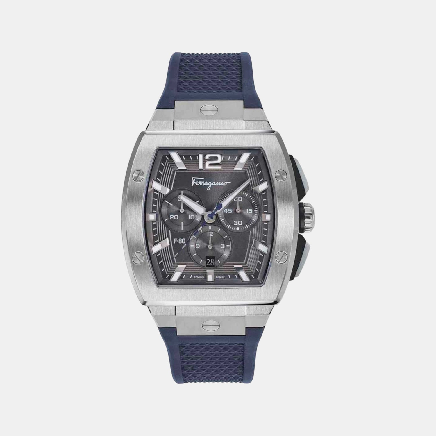 Ke-F-80 Tonneau Men Quartz Grey Dial Chronograph Rubber Watch SFKE00123