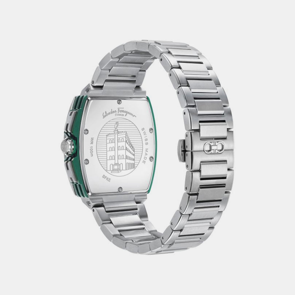 Ke-F-80 Tonneau Men Quartz Green Dial Chronograph Stainless Steel Watch SFKE00523