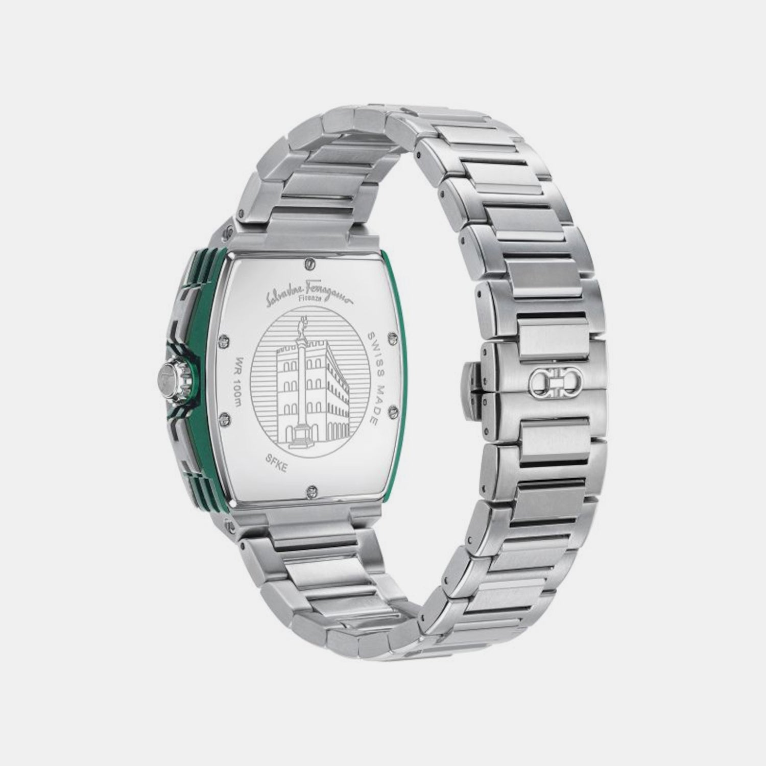 Ke-F-80 Tonneau Men Quartz Green Dial Chronograph Stainless Steel Watch SFKE00523