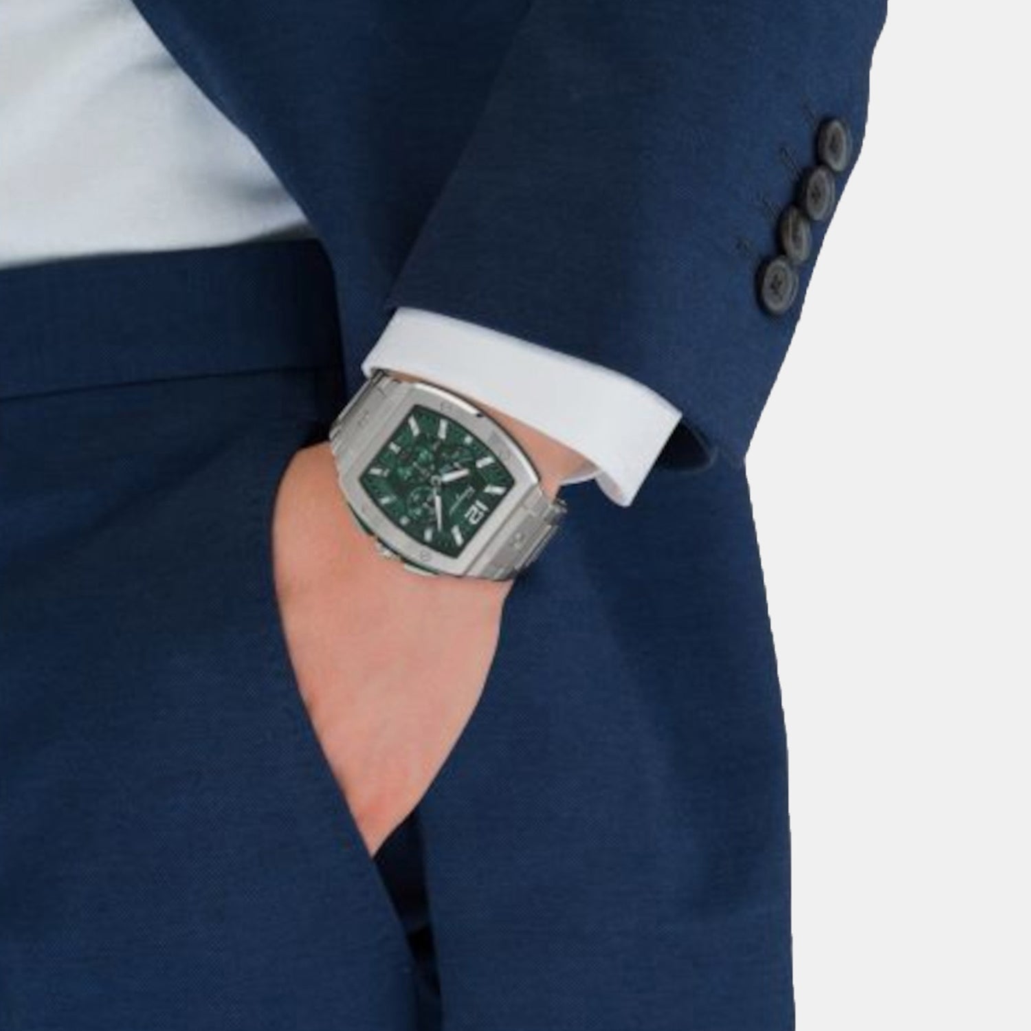 Ke-F-80 Tonneau Men Quartz Green Dial Chronograph Stainless Steel Watch SFKE00523