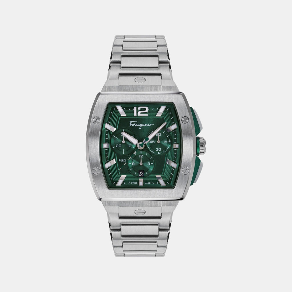 Ke-F-80 Tonneau Men Quartz Green Dial Chronograph Stainless Steel Watch SFKE00523