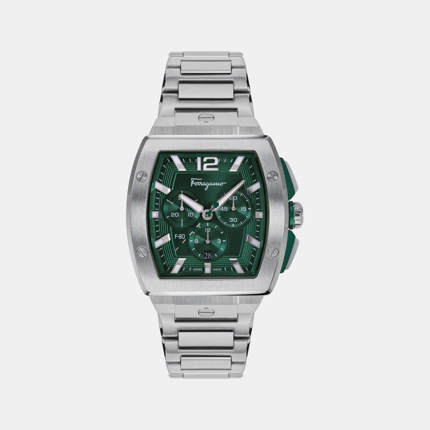 Ke-F-80 Tonneau Men Quartz Green Dial Chronograph Stainless Steel Watch SFKE00523