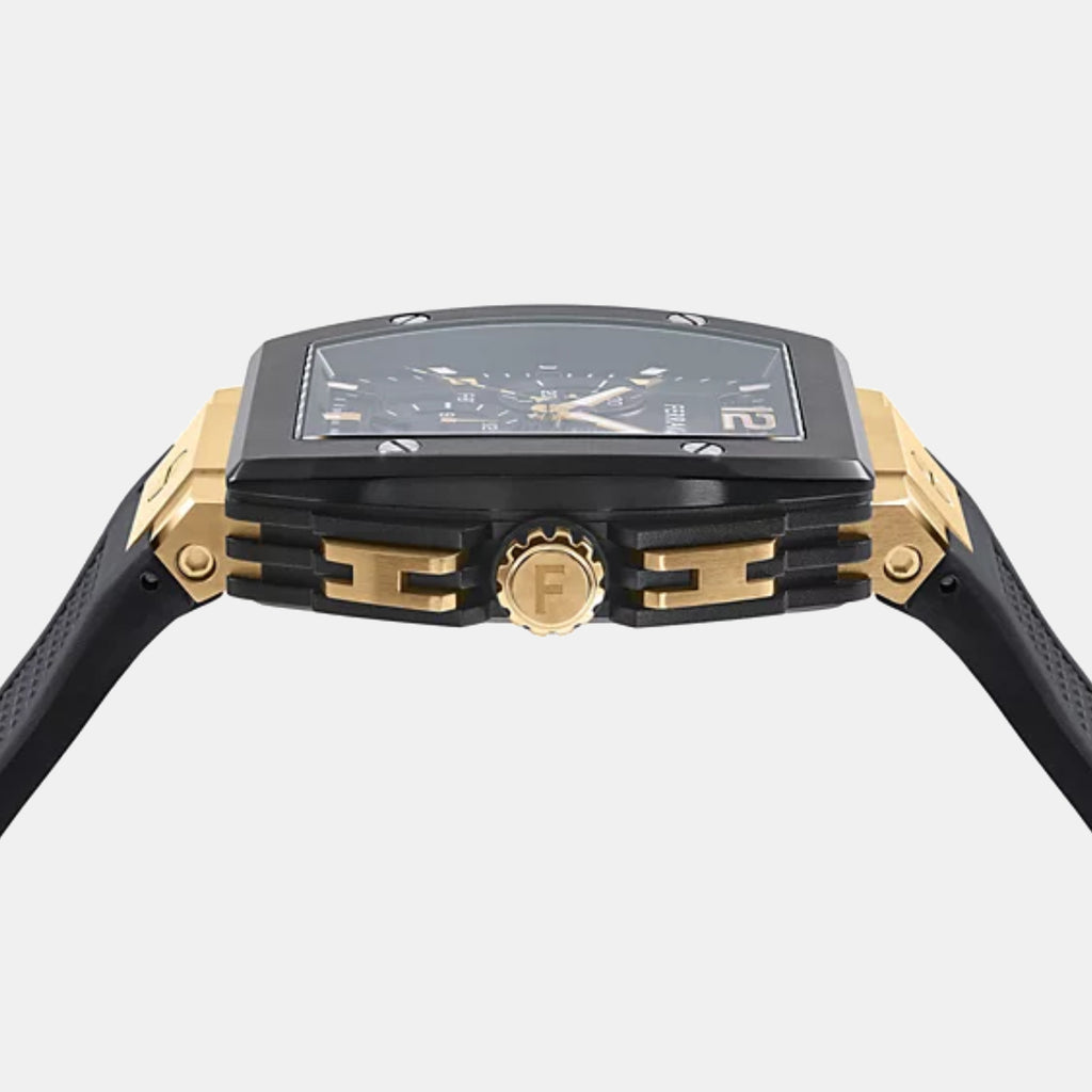 Ke-F-80 Tonneau Men Quartz Black Dial Chronograph Rubber Watch SFKE00624