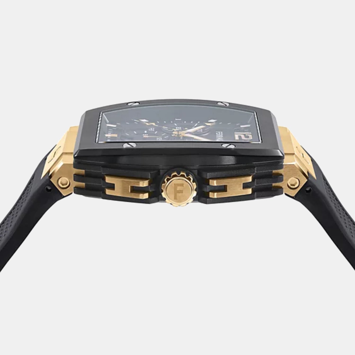 Ke-F-80 Tonneau Men Quartz Black Dial Chronograph Rubber Watch SFKE00624