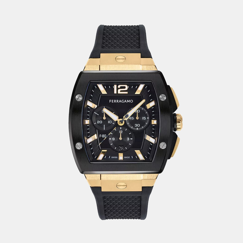 Ke-F-80 Tonneau Men Quartz Black Dial Chronograph Rubber Watch SFKE00624