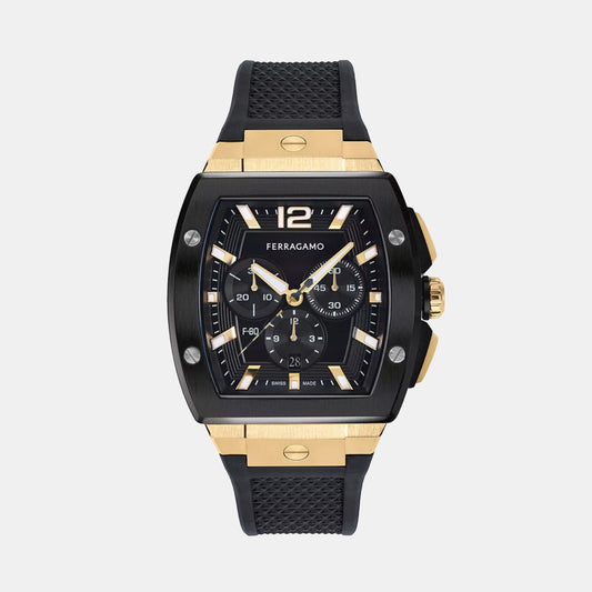 Ke-F-80 Tonneau Men Quartz Black Dial Chronograph Rubber Watch SFKE00624