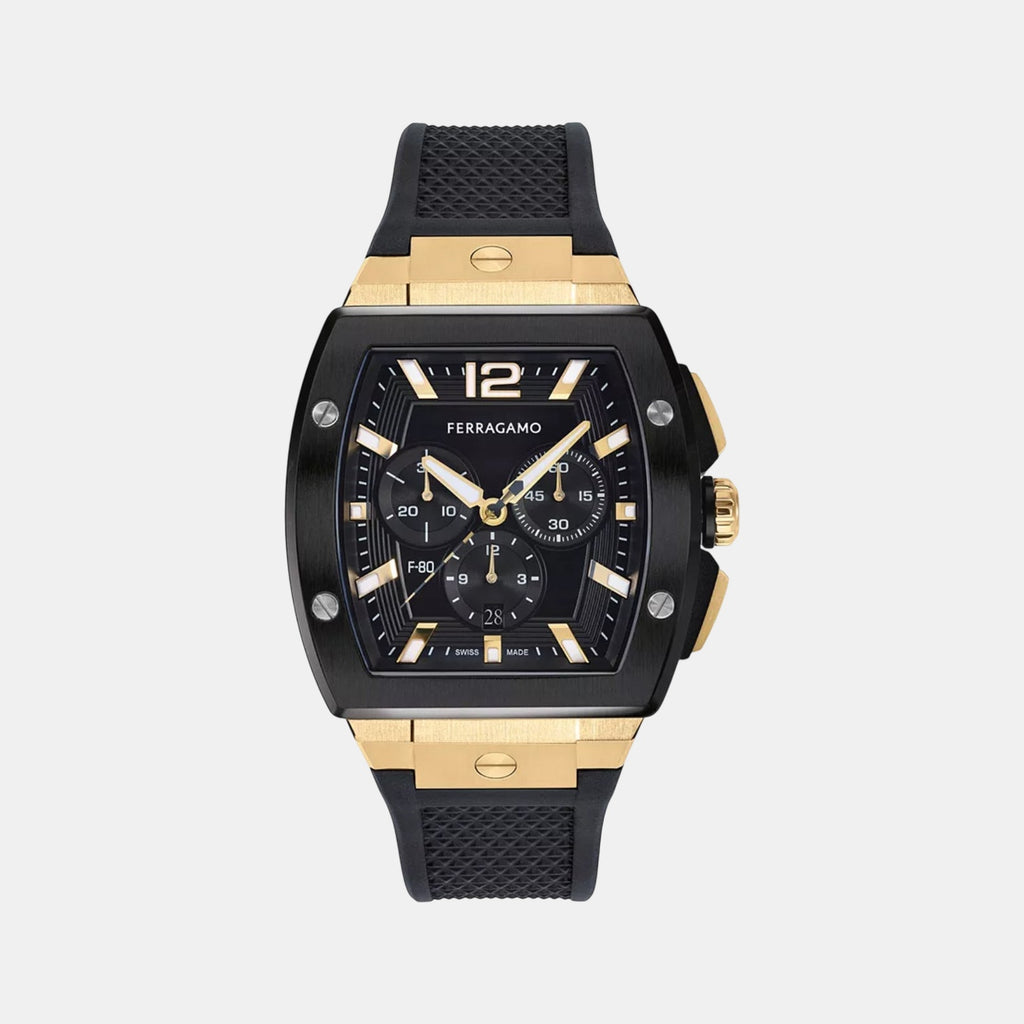 Ke-F-80 Tonneau Men Quartz Black Dial Chronograph Rubber Watch SFKE00624