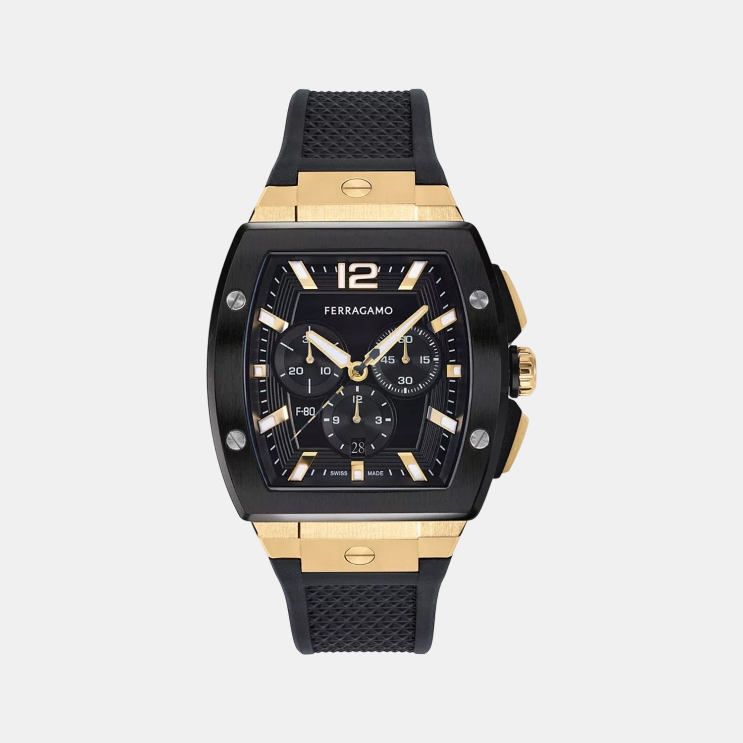 Ke-F-80 Tonneau Men Quartz Black Dial Chronograph Rubber Watch SFKE00624