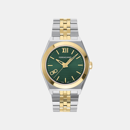 Men Quartz Green Dial Analog Stainless Steel Watch SFKI00524