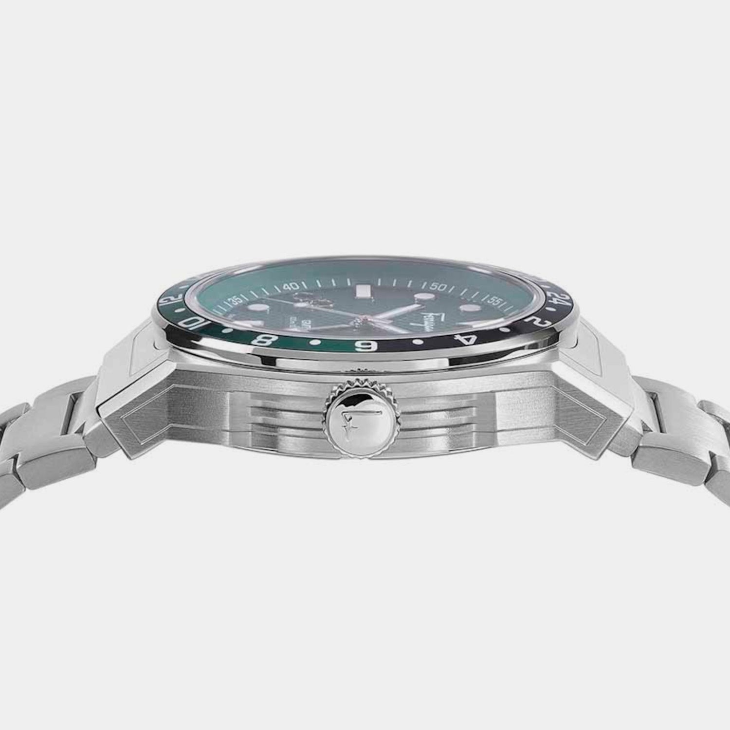 Kp-Ferragamo Slx Gmt Men Quartz Green Dial Analog Stainless Steel Watch SFKP00523