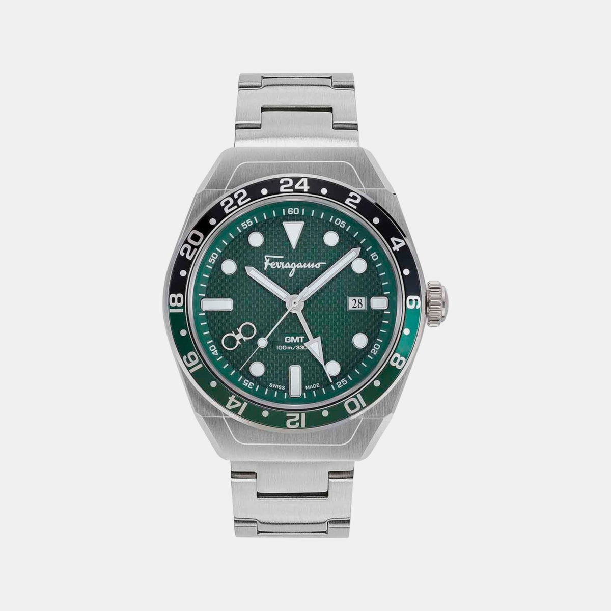 SLX GMT Men Quartz Green Dial Analog Stainless Steel Watch SFKP00523
