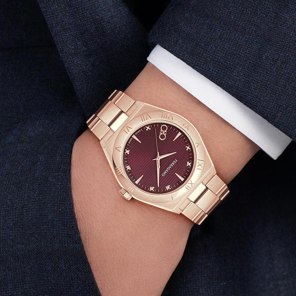 Kv-Vega Upper East 40Mm-F Men Quartz Burgundy Dial Analog Stainless Steel Watch SFKV00825