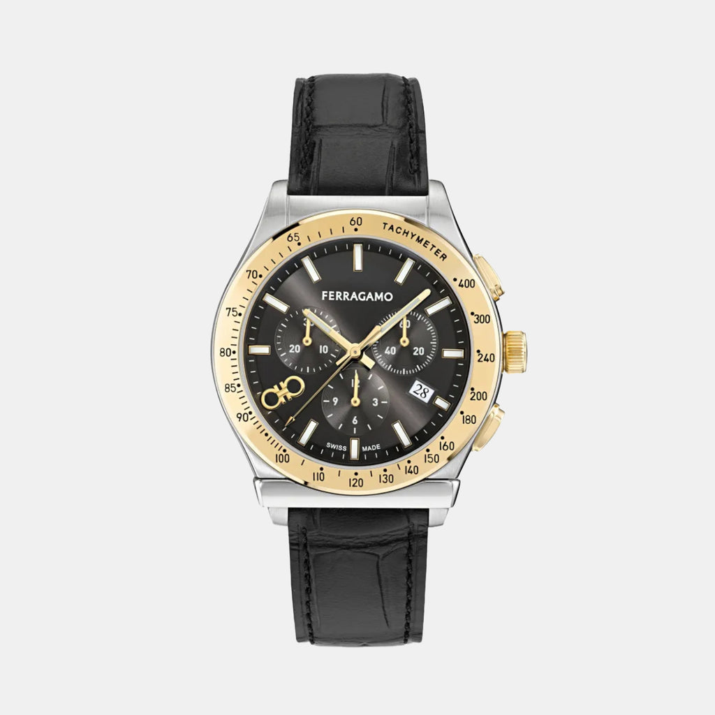 1927 Chrono Men Quartz Black Dial Chronograph Leather Watch SFKZ00826