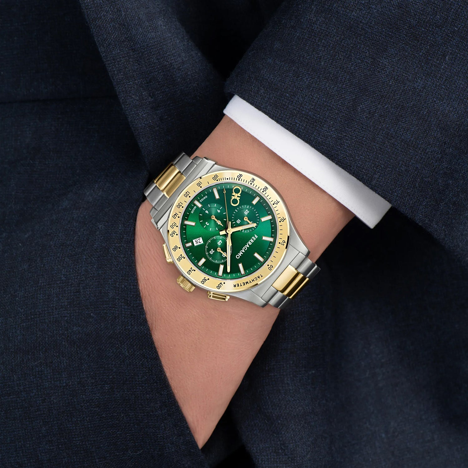 Men Quartz Green Dial Chronograph Stainless Steel Watch SFKZ01126