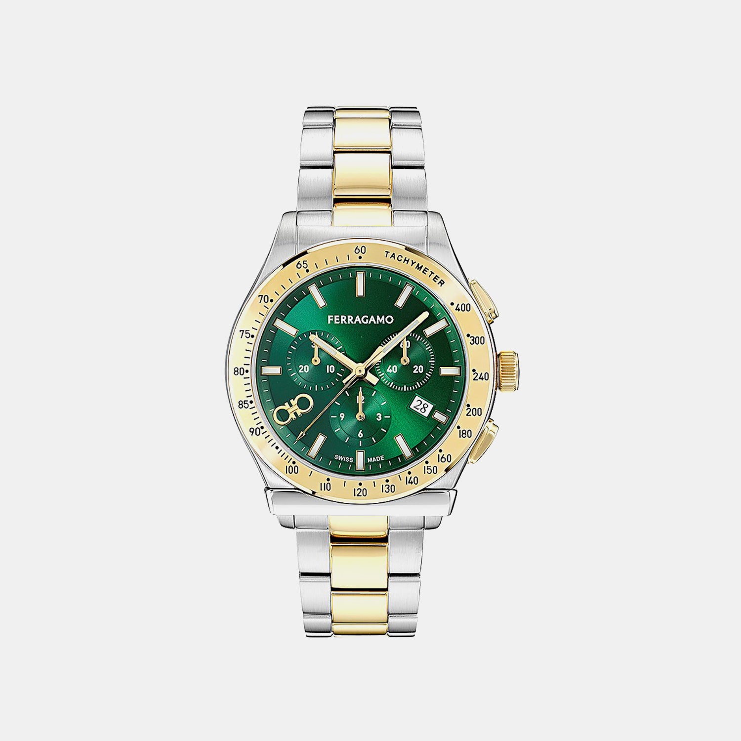 Men Quartz Green Dial Chronograph Stainless Steel Watch SFKZ01126