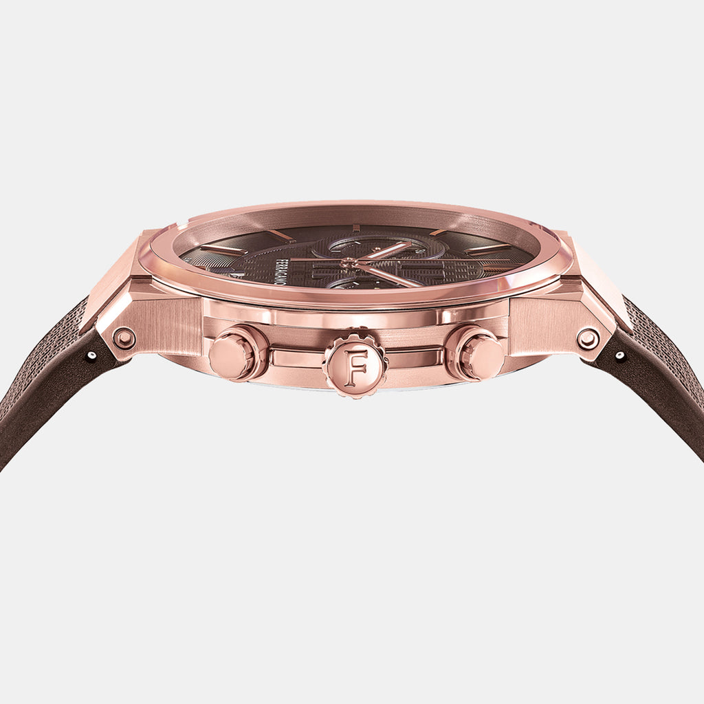 Me-Ferragamo Sapphire Chr Men Quartz Brown Dial Chronograph Stainless Steel Watch SFME01023